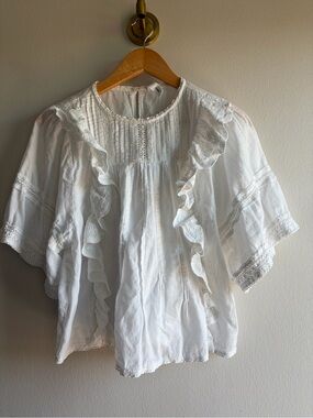 Mango White Cotton Ruffle & Lace Blouse